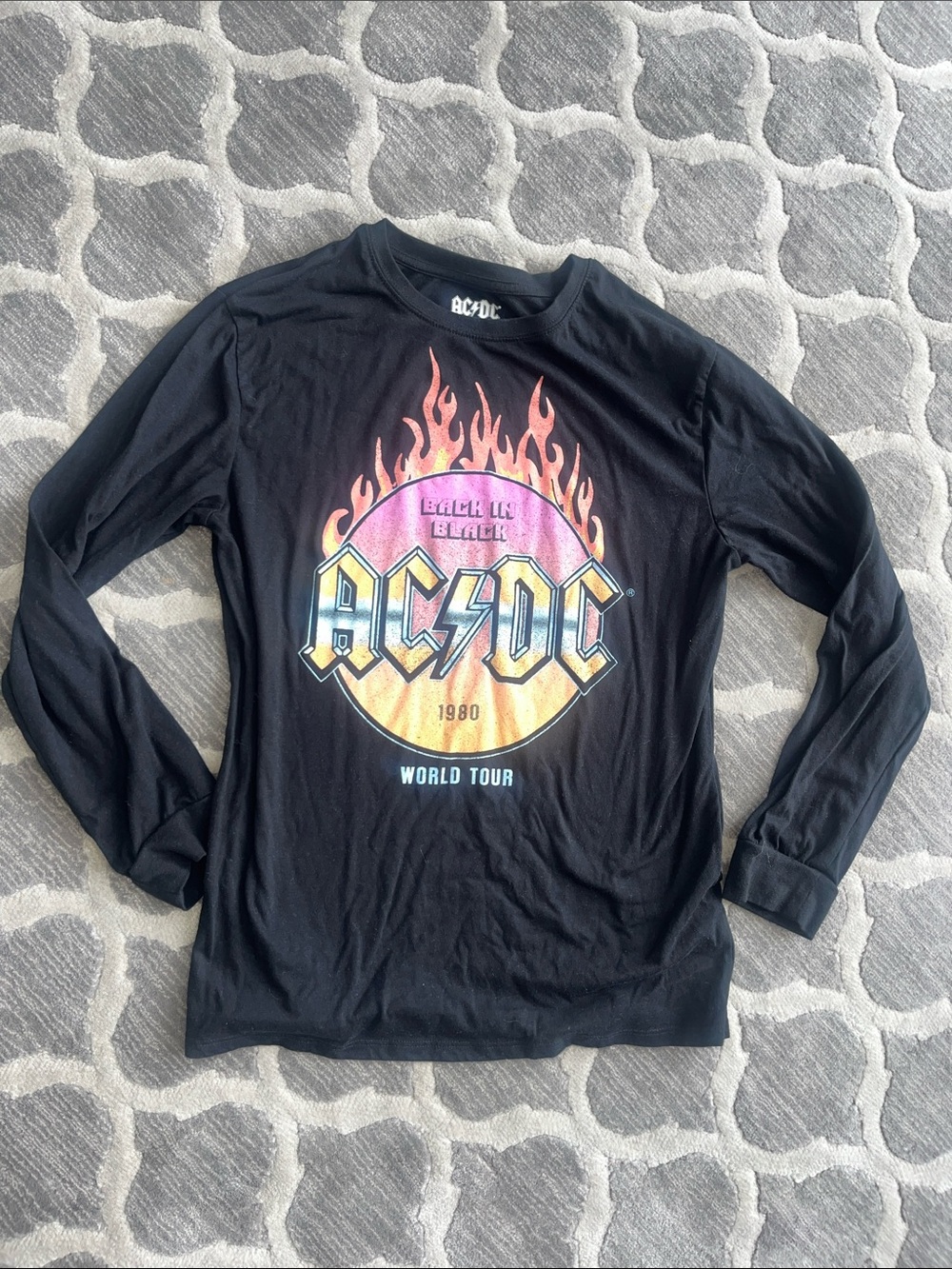 AC/DC Black Long-Sleeve Tee with Flame Logo